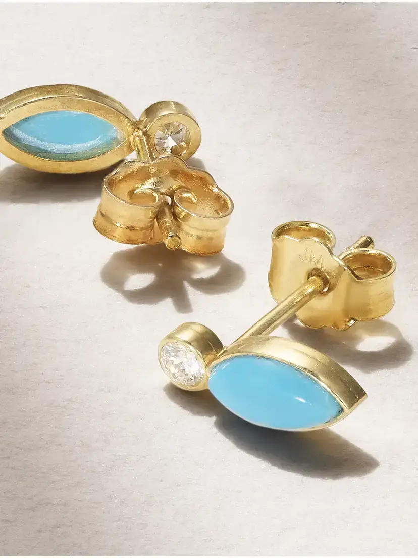 Jennifer Meyer 18-karat Gold, Turquoise And Diamond Earrings | Thumbnail 3 Jennifer Meyer 18-karat Gold, Turquoise And Diamond Earrings | Thumbnail 3