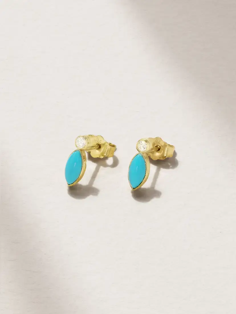 Jennifer Meyer 18-karat Gold, Turquoise And Diamond Earrings | Image 1 Jennifer Meyer 18-karat Gold, Turquoise And Diamond Earrings | Image 1