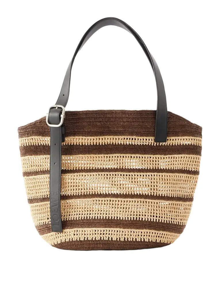 + Paula's Ibiza Loop Basket Leather-trimmed Raffia Tote + Paula's Ibiza Loop Basket Leather-trimmed Raffia Tote
