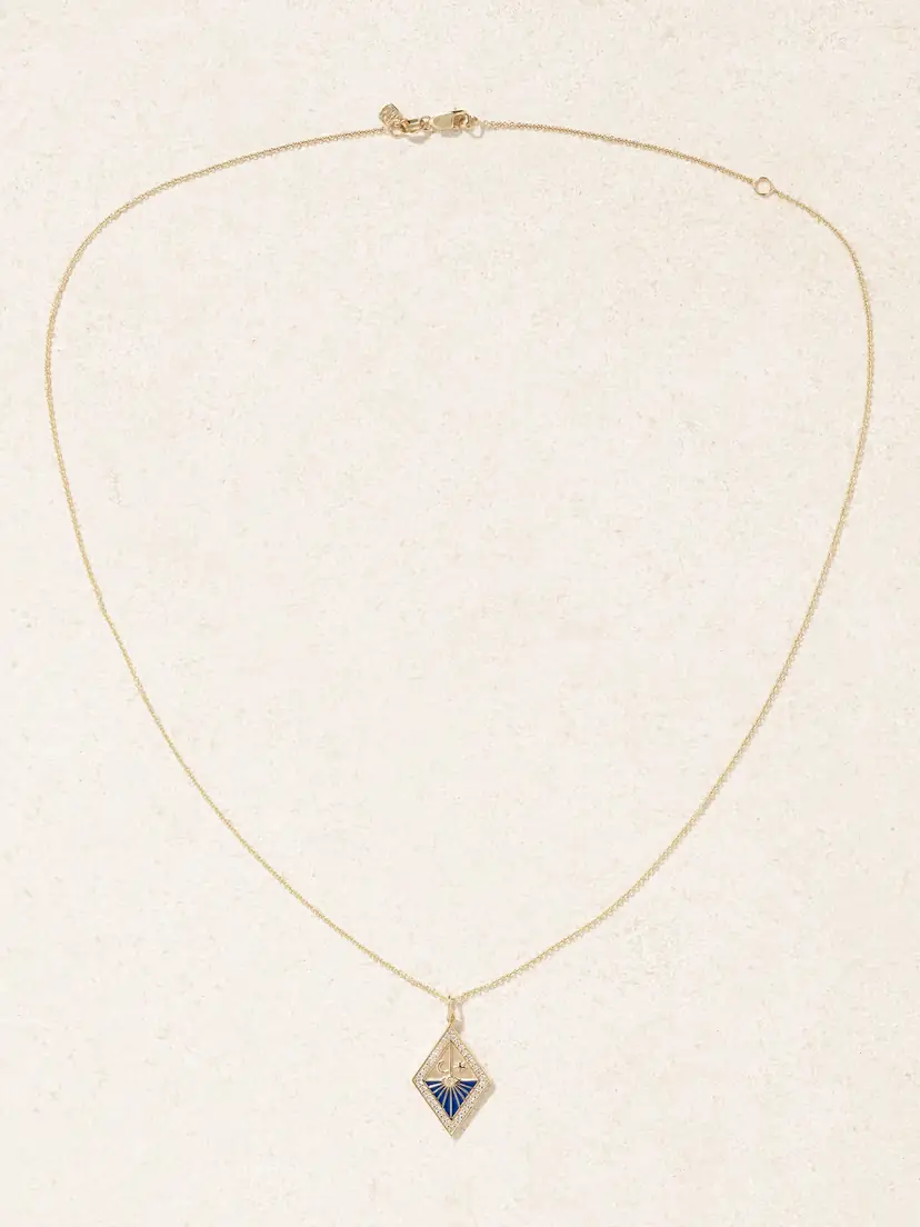 Sydney Evan Sundial 14-karat Gold, Enamel And Diamond Necklace - Blue | Thumbnail 4 Sydney Evan Sundial 14-karat Gold, Enamel And Diamond Necklace - Blue | Thumbnail 4