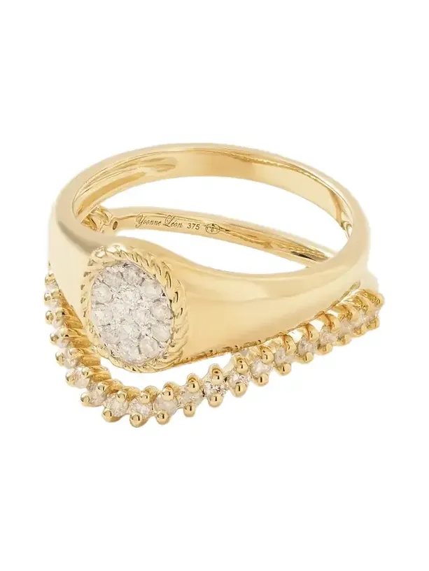 Mini Chevalière + Alliance Set Of Two 9-karat Gold Diamond Signet Rings
