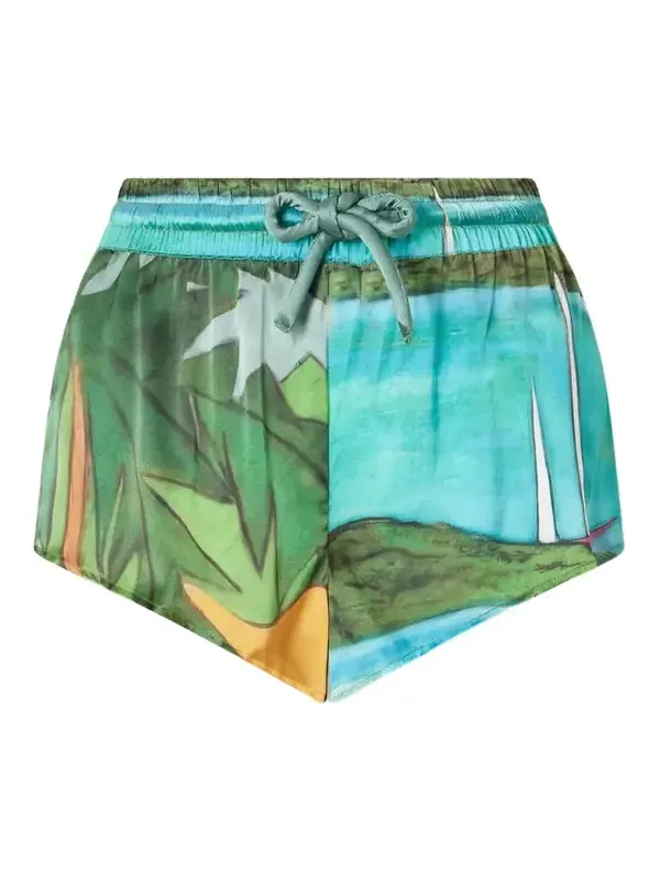 Magdalena Printed Silk-blend Satin Mini Shorts