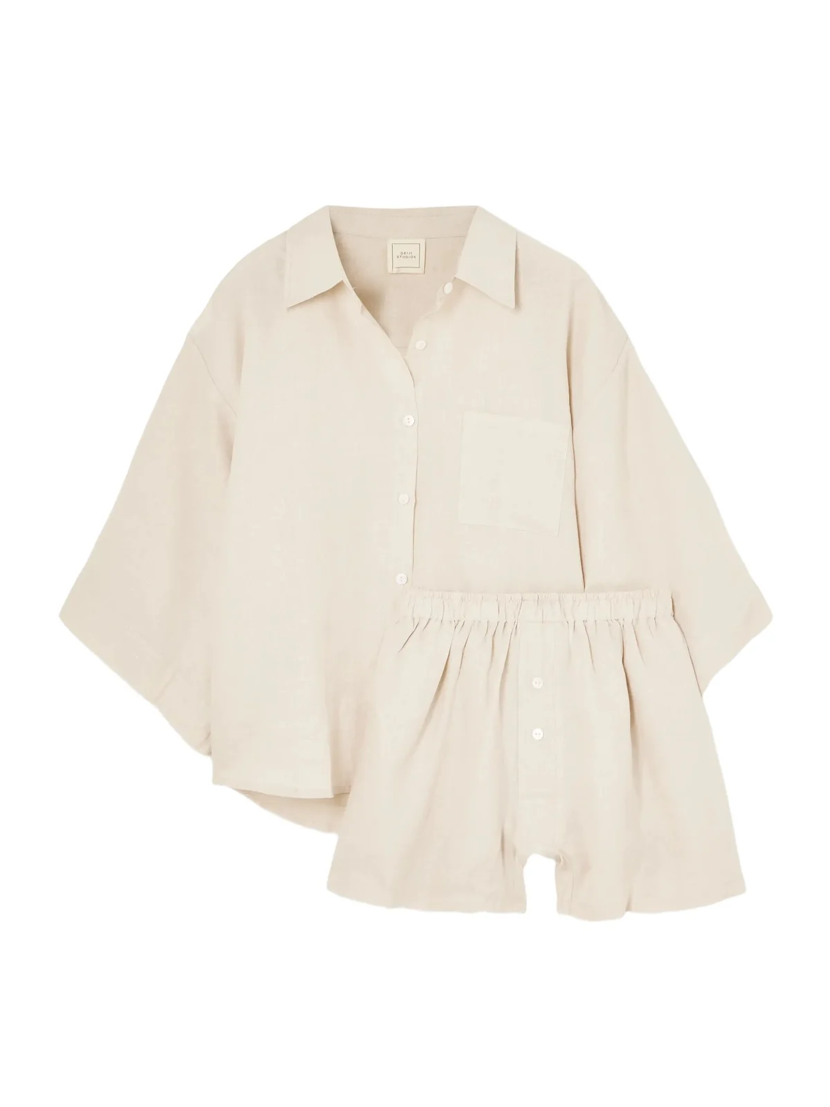 03 Linen Shirt And Shorts Set - Neutrals