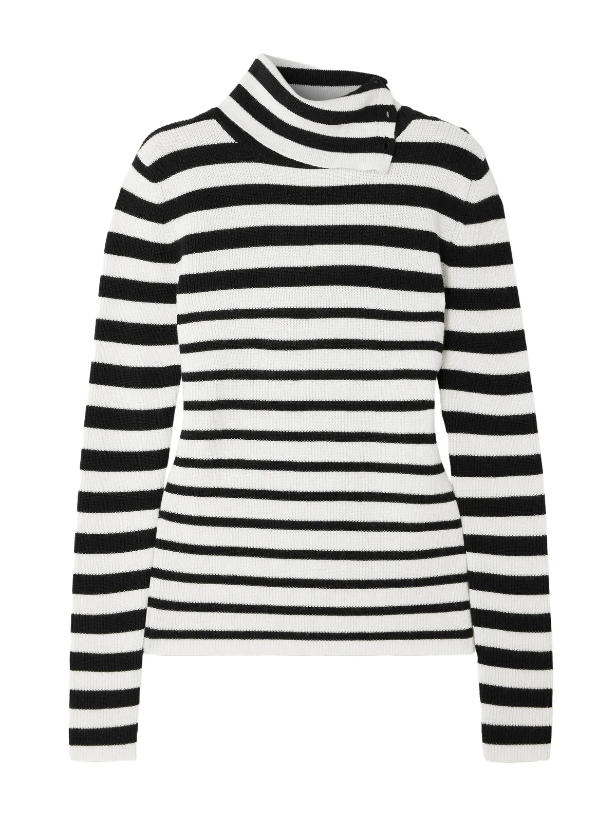 Lisa Yang Sabrine Button-detailed Striped Ribbed Cotton And Cashmere-blend Turtleneck Sweater