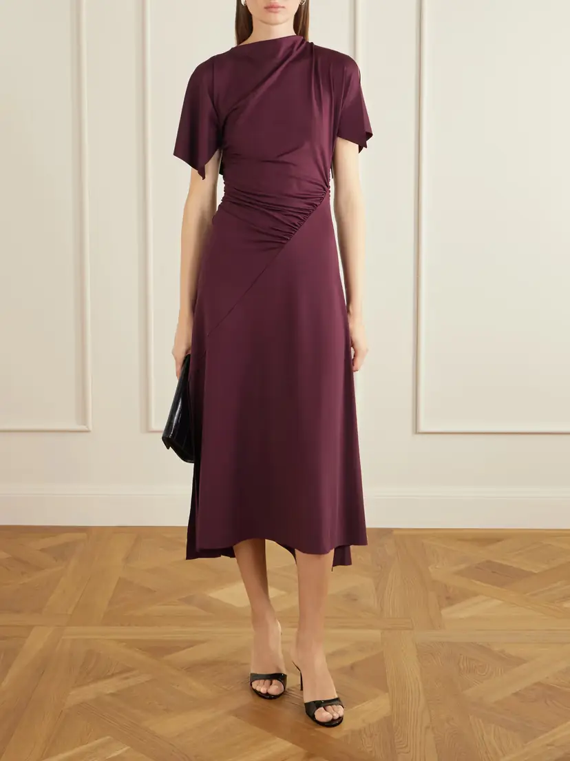 Victoria Beckham Draped Satin-jersey Midi Dress | Thumbnail 2 Victoria Beckham Draped Satin-jersey Midi Dress | Thumbnail 2