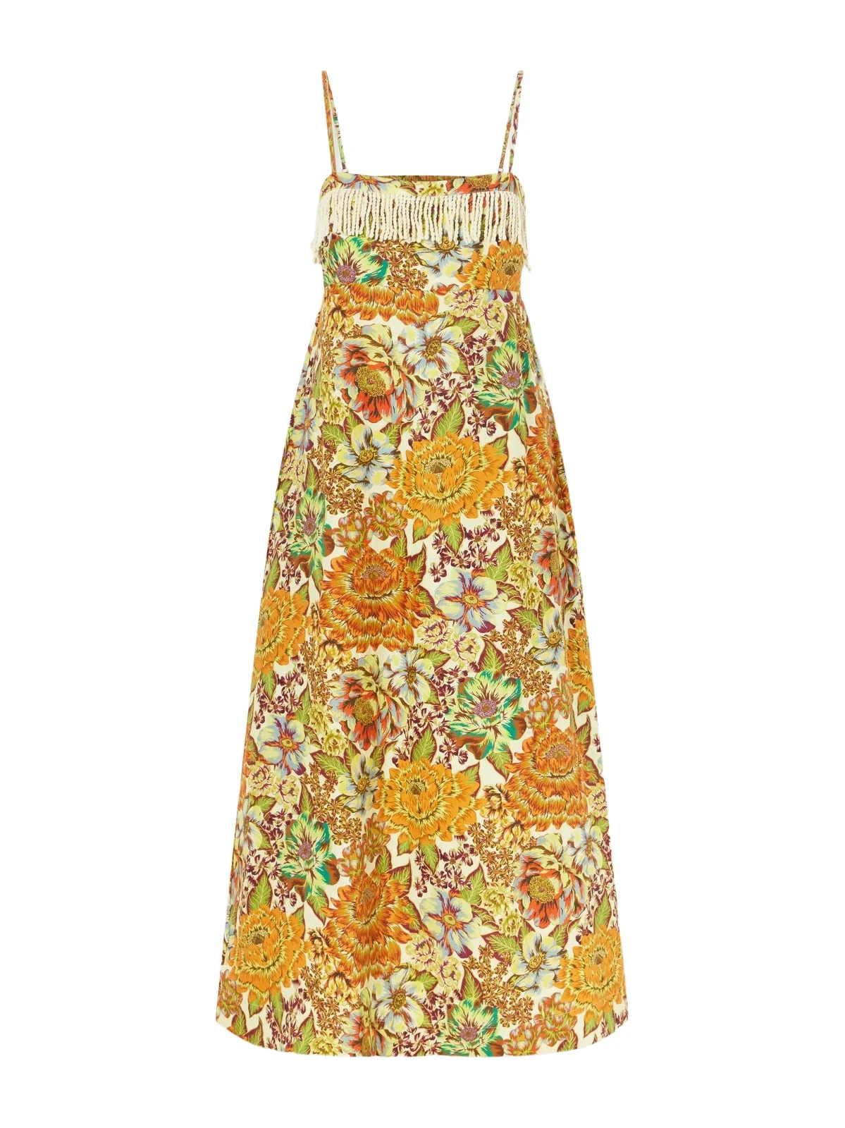 Lana Fringed Floral-print Linen Midi Dress