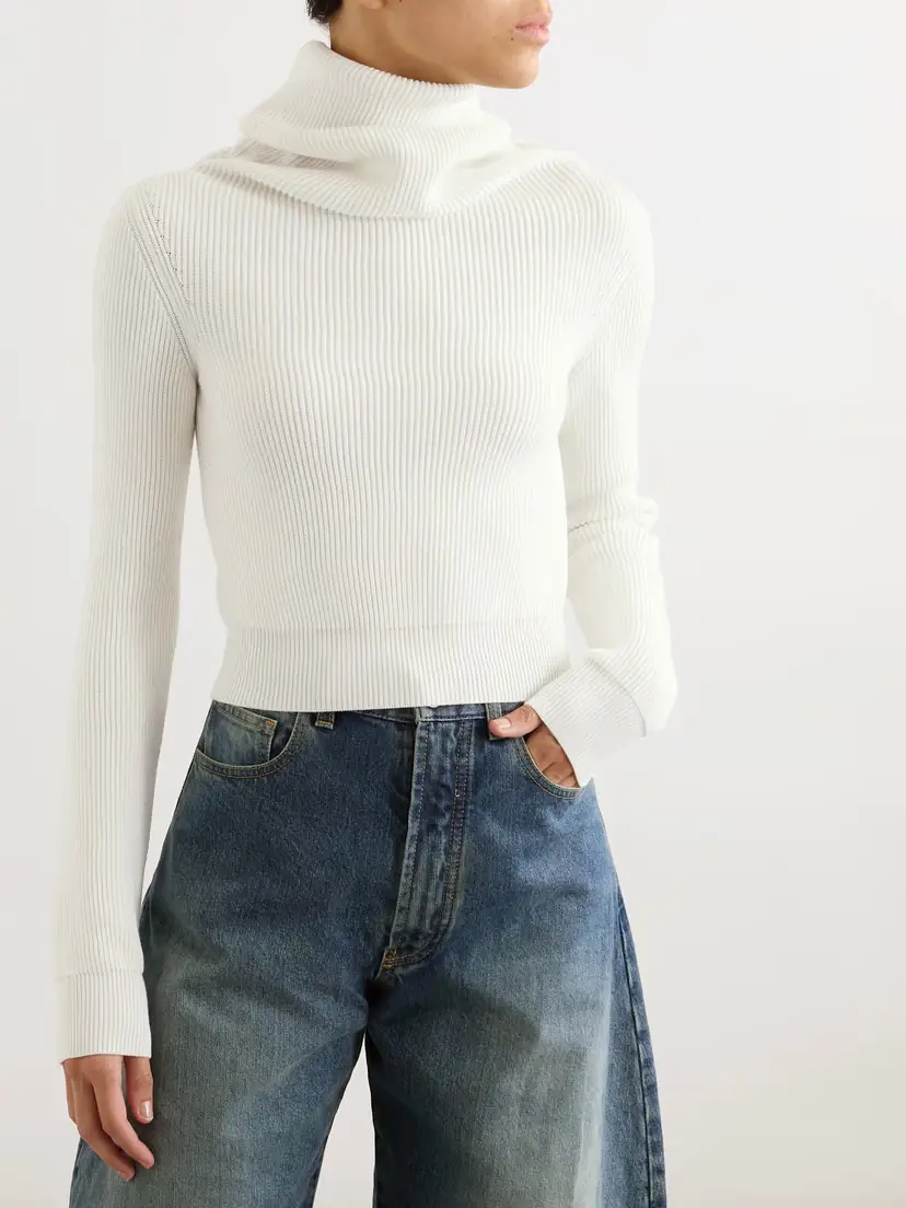 Alaïa Hooded Cropped Ribbed Wool-blend Sweater | Thumbnail 3 Alaïa Hooded Cropped Ribbed Wool-blend Sweater | Thumbnail 3