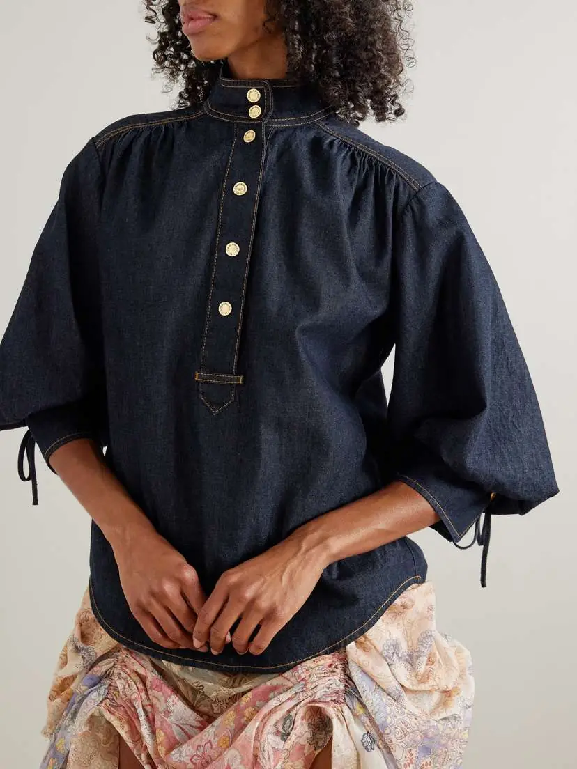 Zimmermann Billow Gathered Denim Blouse | Thumbnail 3 Zimmermann Billow Gathered Denim Blouse | Thumbnail 3