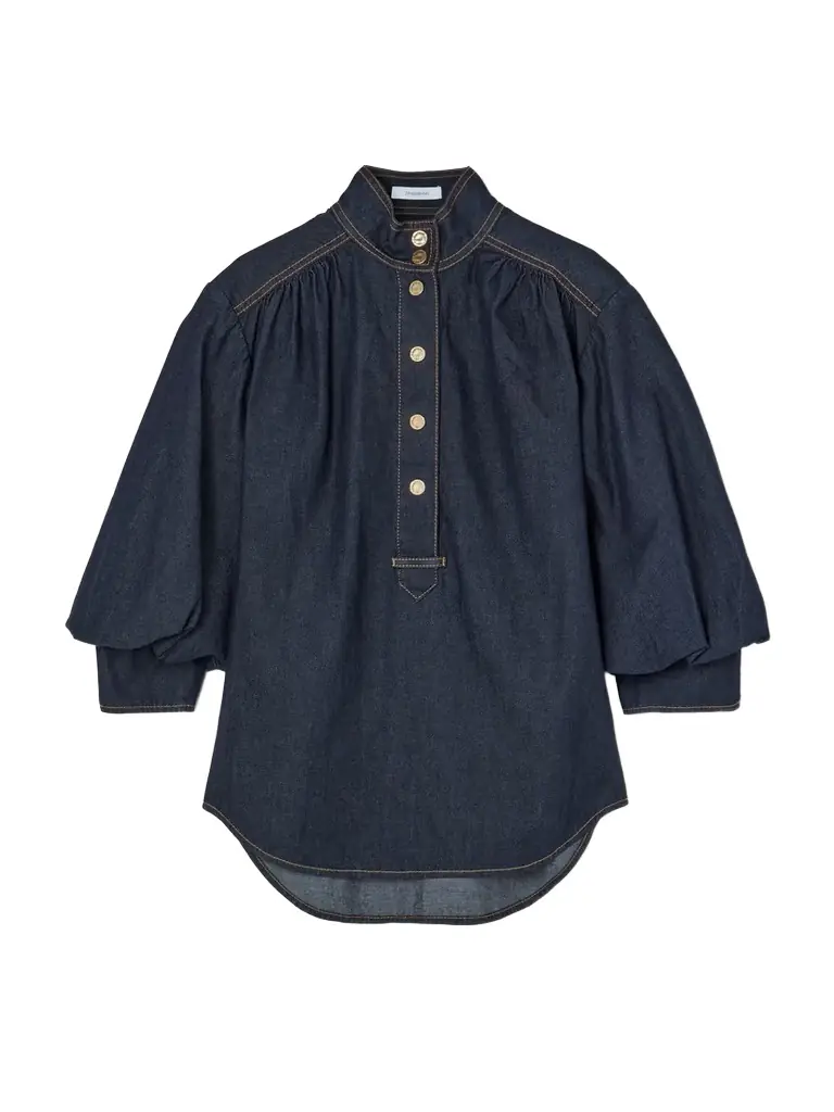 Billow Gathered Denim Blouse Billow Gathered Denim Blouse