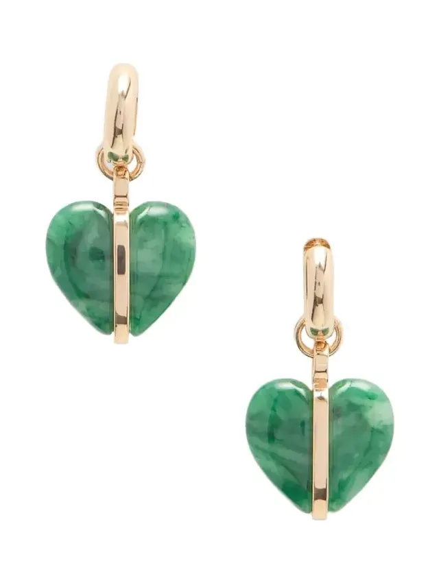 The Stone Mini Heart Gold-tone And Agate Earrings - Green The Stone Mini Heart Gold-tone And Agate Earrings - Green