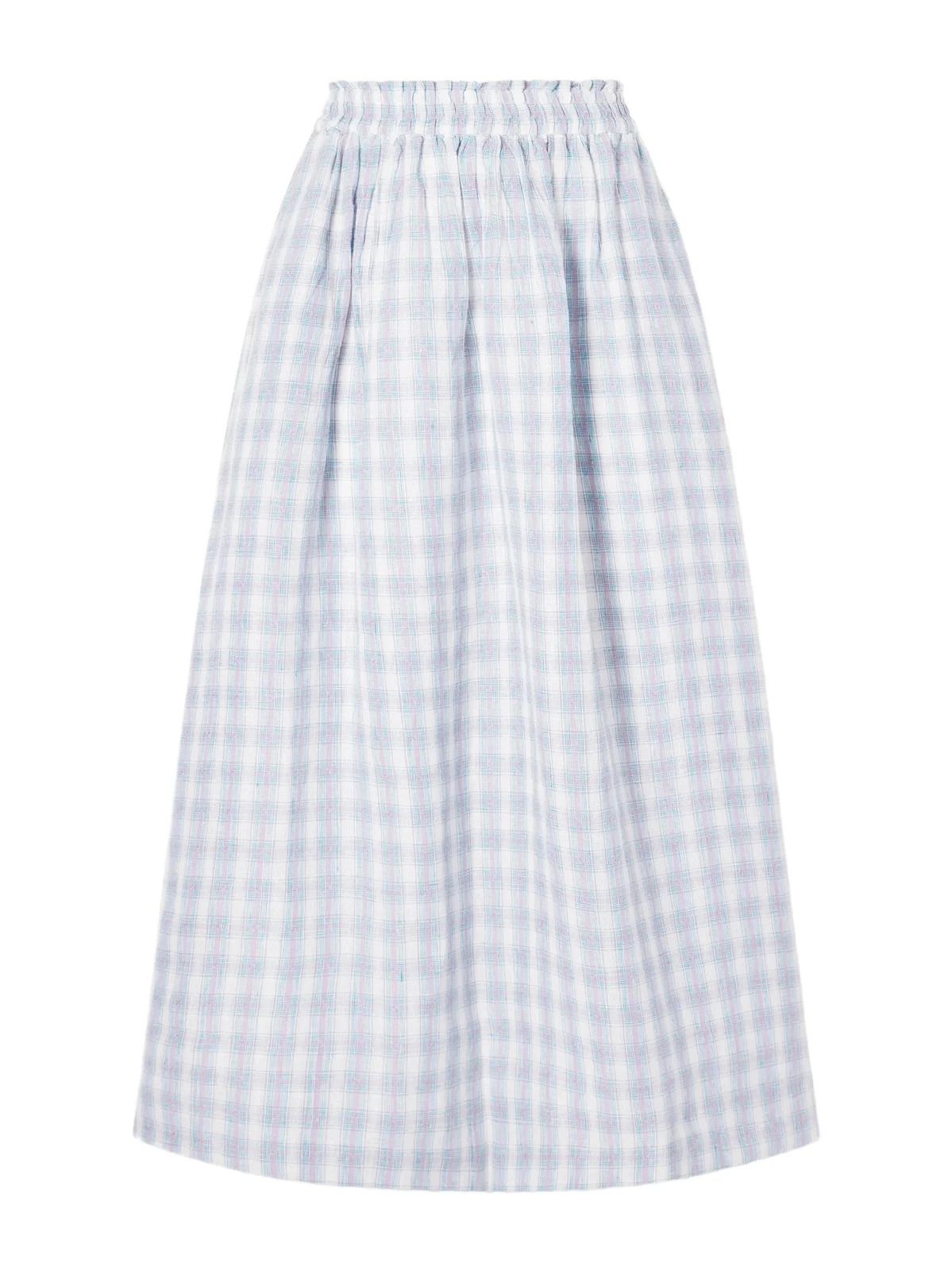 Pleated Checked Linen Midi Skirt Pleated Checked Linen Midi Skirt