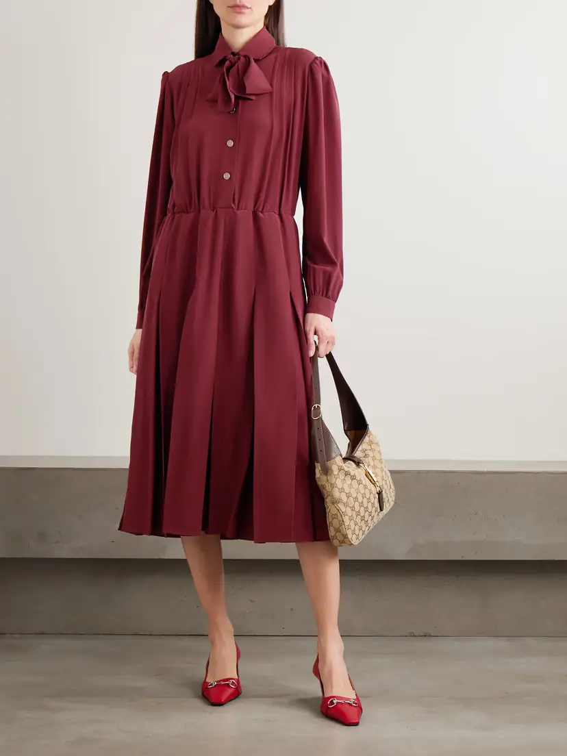 Gucci Pintucked Bow-detailed Silk Crepe De Chine Midi Shirt Dress | Thumbnail 2 Gucci Pintucked Bow-detailed Silk Crepe De Chine Midi Shirt Dress | Thumbnail 2