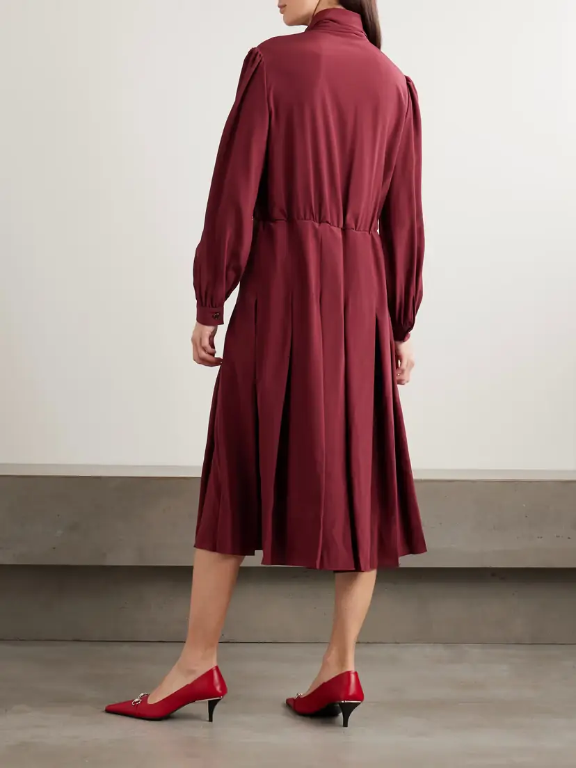 Gucci Pintucked Bow-detailed Silk Crepe De Chine Midi Shirt Dress | Thumbnail 3 Gucci Pintucked Bow-detailed Silk Crepe De Chine Midi Shirt Dress | Thumbnail 3