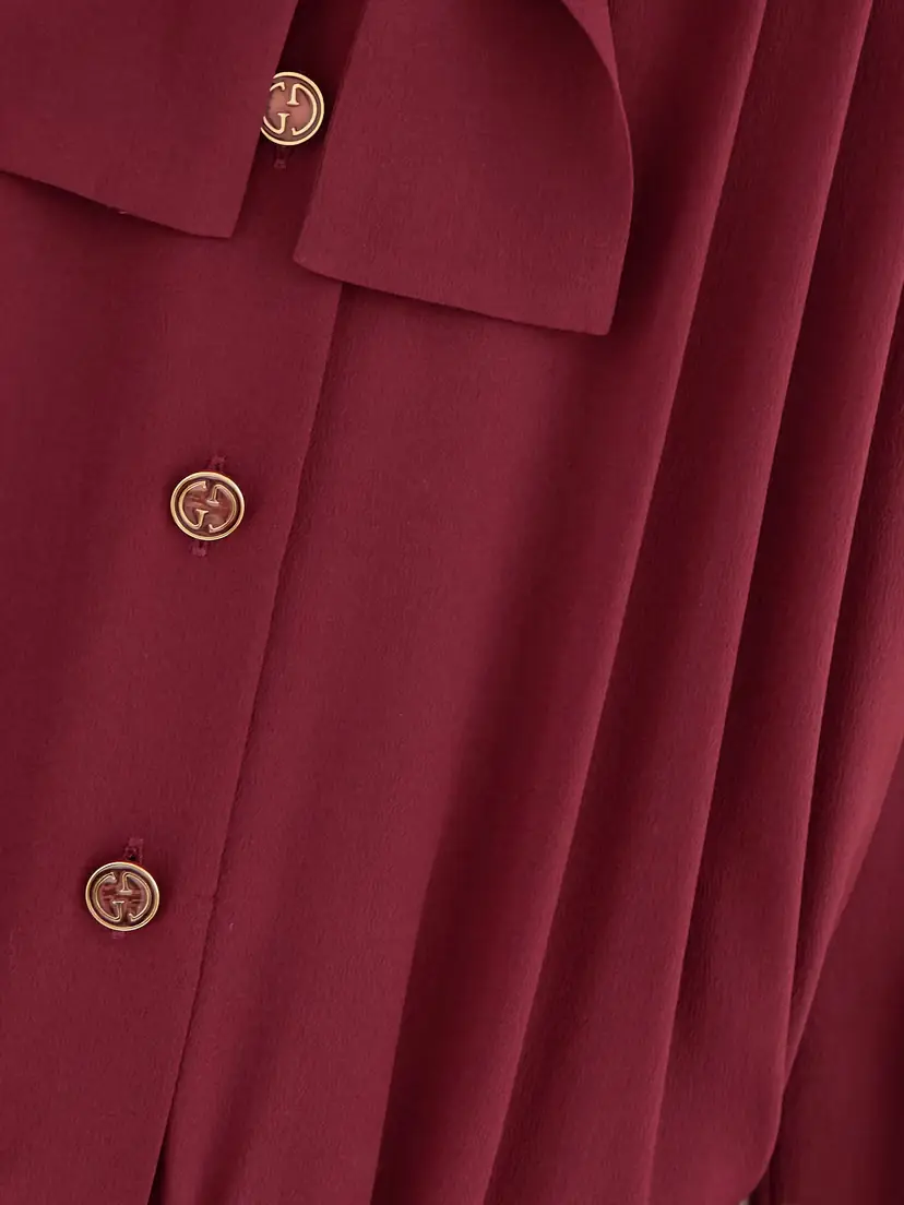 Gucci Pintucked Bow-detailed Silk Crepe De Chine Midi Shirt Dress | Thumbnail 4 Gucci Pintucked Bow-detailed Silk Crepe De Chine Midi Shirt Dress | Thumbnail 4