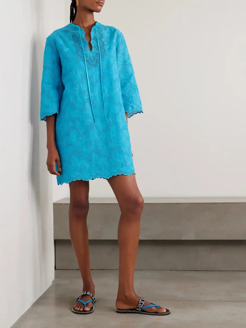 Valentino Garavani Tie-detailed Broderie Anglaise Cotton Mini Dress | Thumbnail 2
