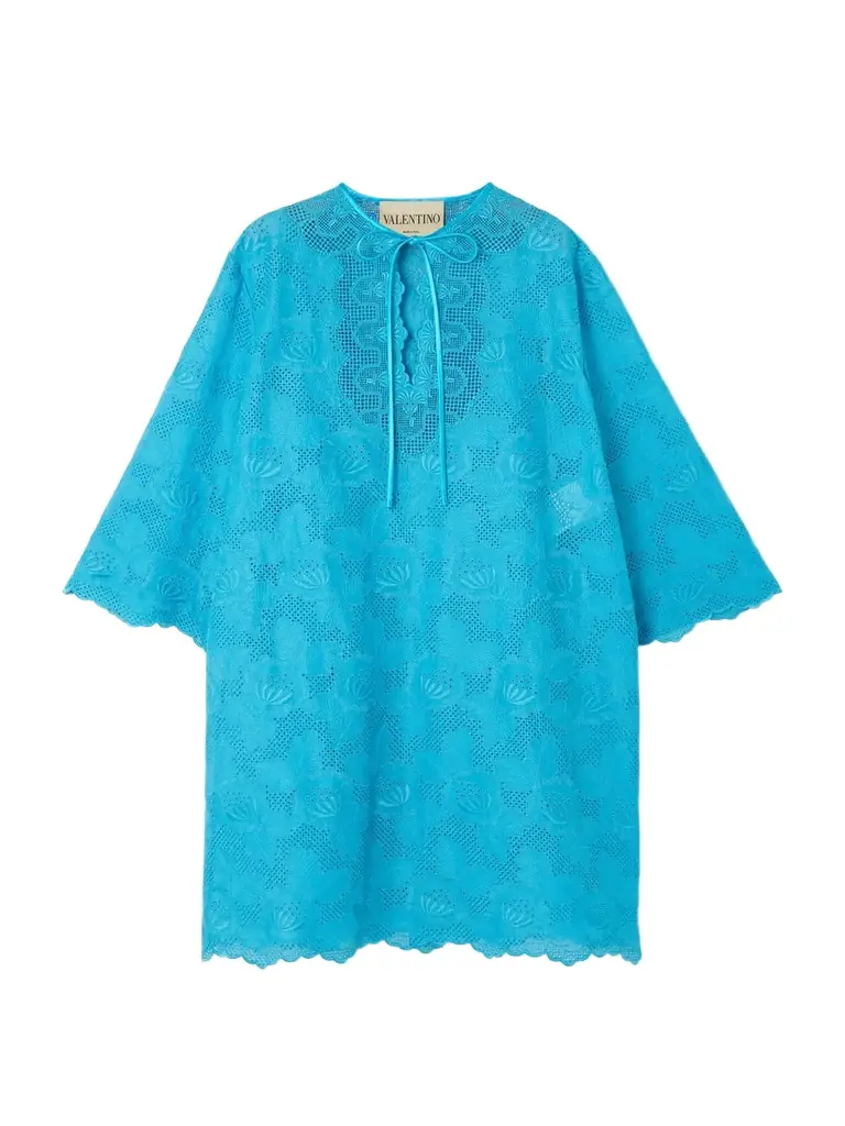 Valentino Garavani Tie-detailed Broderie Anglaise Cotton Mini Dress | Image 1 Valentino Garavani Tie-detailed Broderie Anglaise Cotton Mini Dress | Image 1