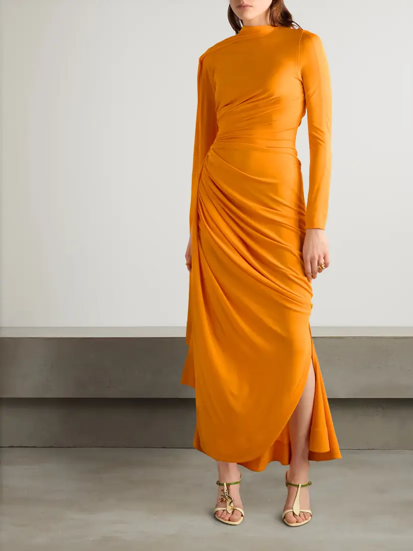 Bottega Veneta Draped Gathered Jersey Maxi Dress | Thumbnail 3 Bottega Veneta Draped Gathered Jersey Maxi Dress | Thumbnail 3