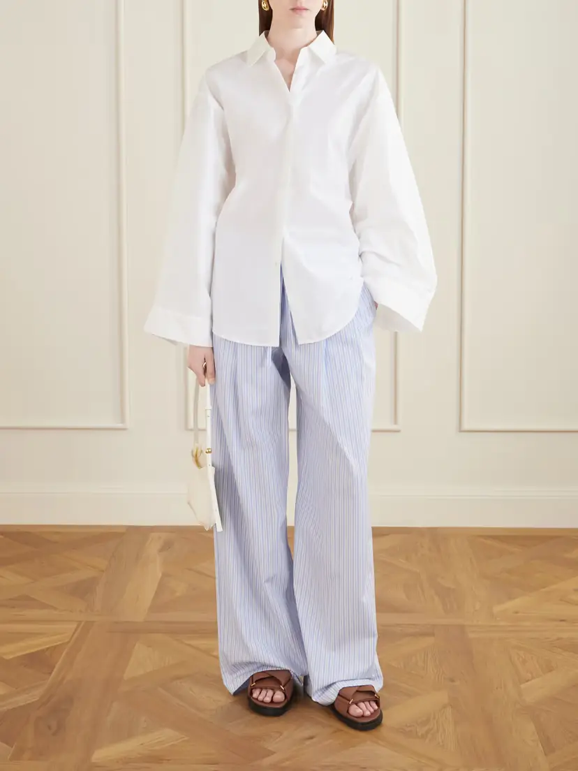 Dolce & Gabbana Pleated Striped Cotton-poplin Wide-leg Pants | Thumbnail 2