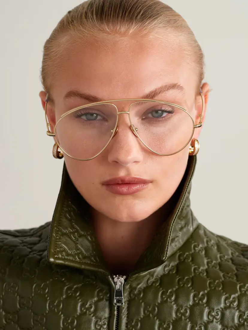 Gucci Eyewear Fashion Show Aviator-style Gold-tone Optical Glasses | Thumbnail 2