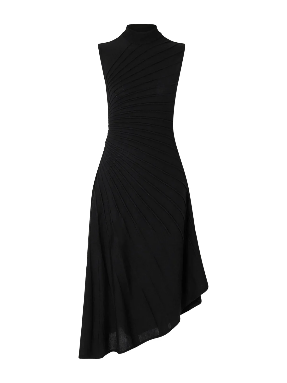 Asymmetric Ribbed Wool Turtleneck Midi Dress