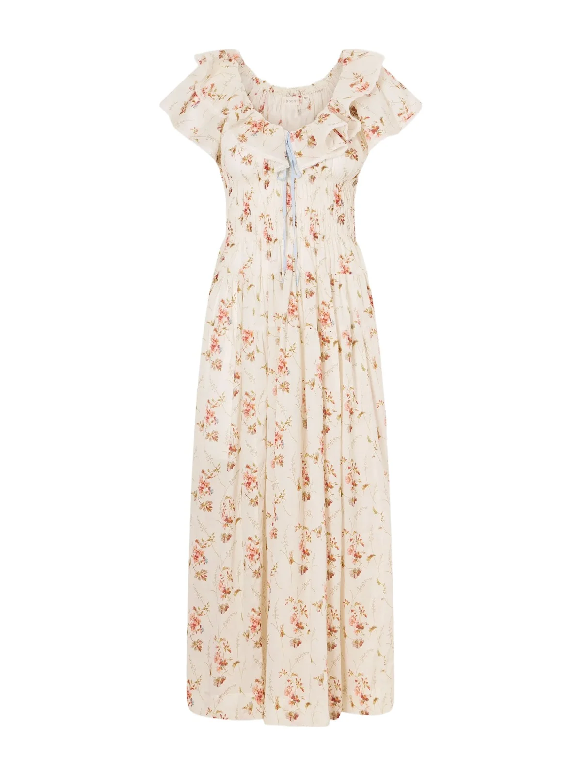 Illiana Lace-trimmed Shirred Floral-print Organic Cotton Dress