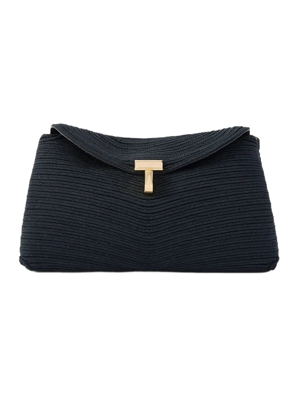 Mini T-lock Leather-trimmed Woven Clutch Mini T-lock Leather-trimmed Woven Clutch