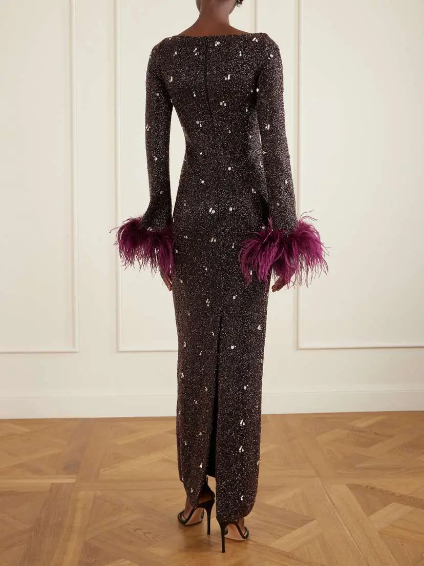 Clio Peppiatt Mae Feather-trimmed Embellished Beaded Tulle Gown | Thumbnail 3