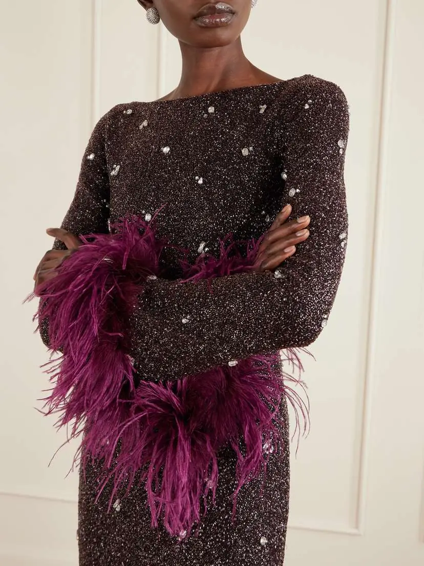 Clio Peppiatt Mae Feather-trimmed Embellished Beaded Tulle Gown | Thumbnail 4