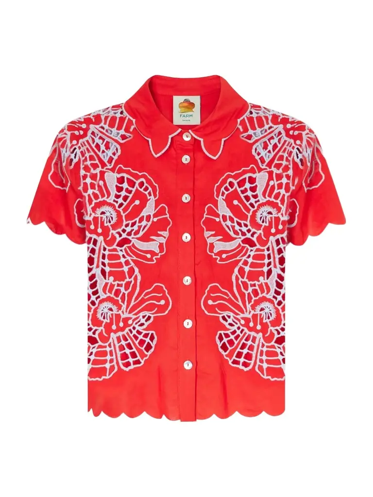 Floral-embroidered Linen-blend Coverup Floral-embroidered Linen-blend Coverup