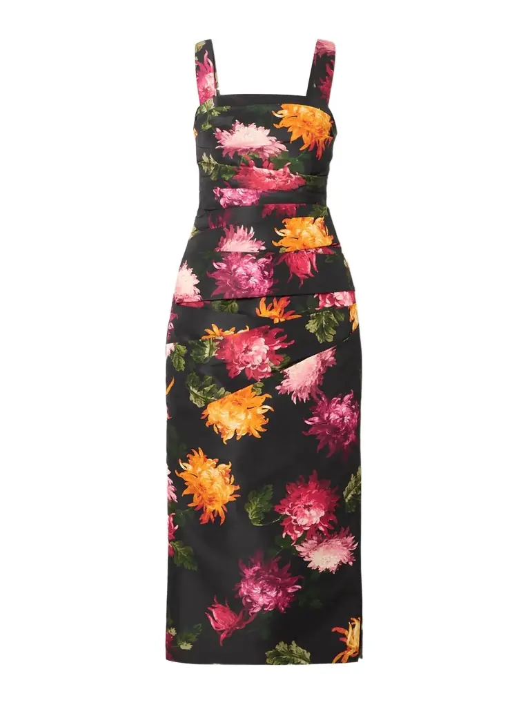 Carolina Herrera Draped Floral-print Faille Midi Dress | Image 1 Carolina Herrera Draped Floral-print Faille Midi Dress | Image 1