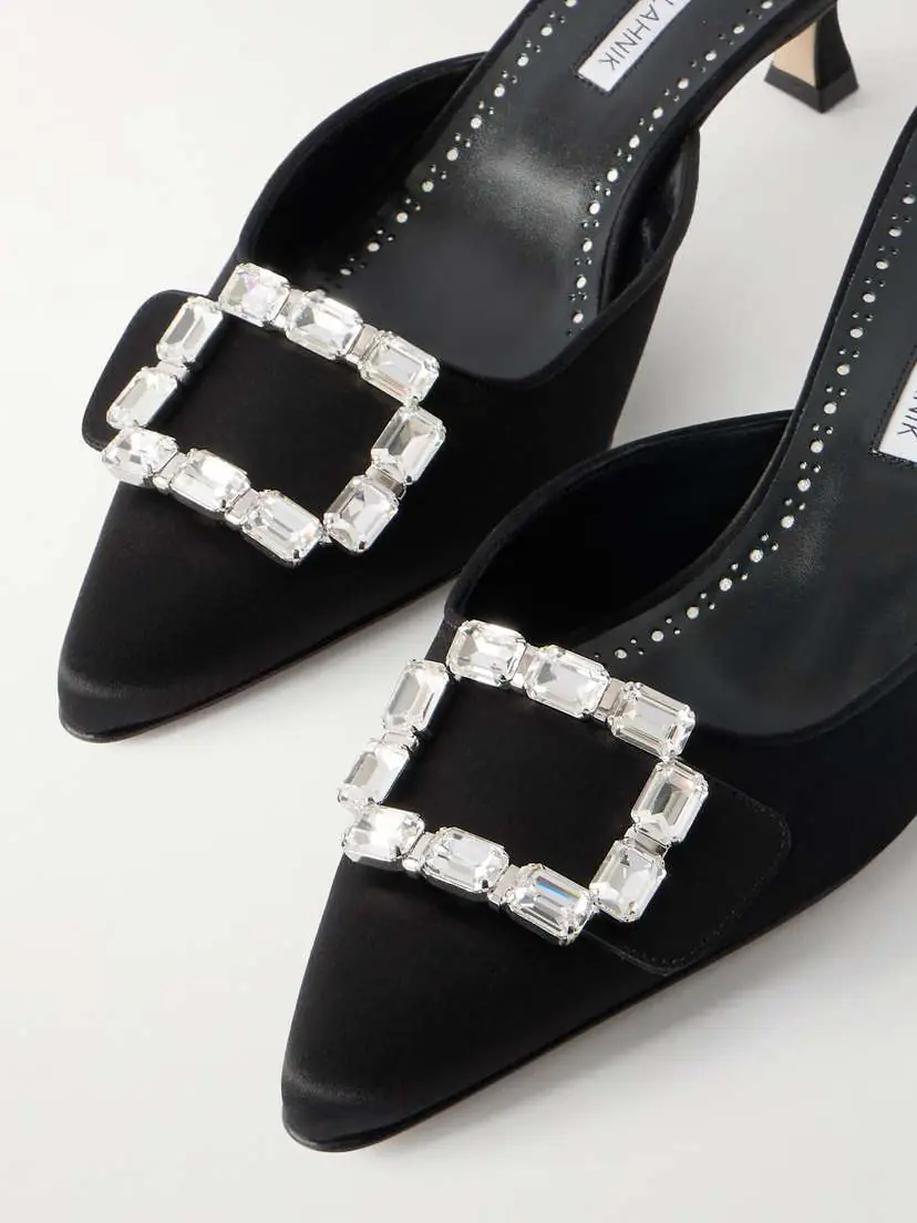 Manolo Blahnik Mayjou 50 Crystal-embellished Satin Mules | Thumbnail 5