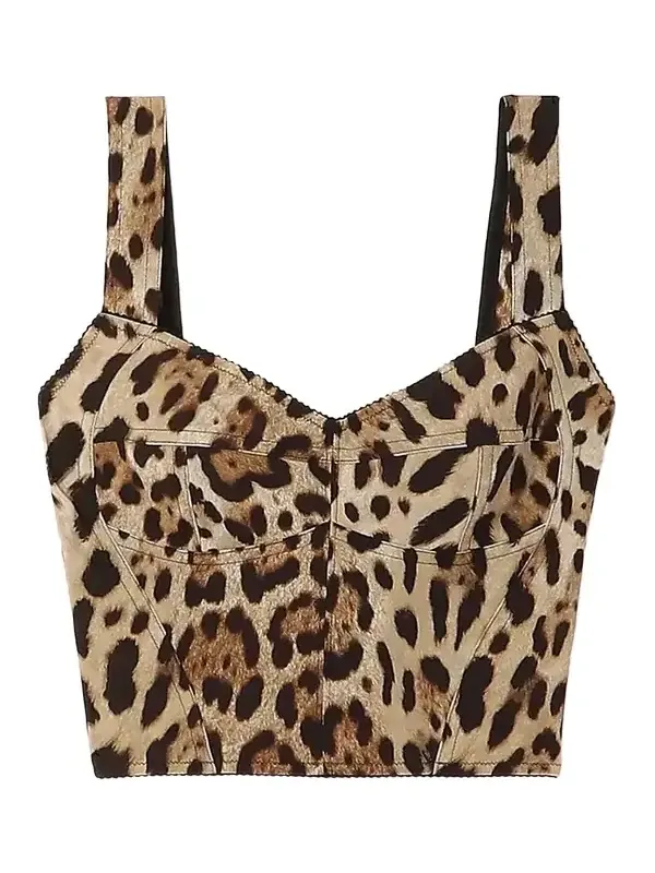 Dolce & Gabbana Cropped Leopard-print Stretch-canvas Bustier Top