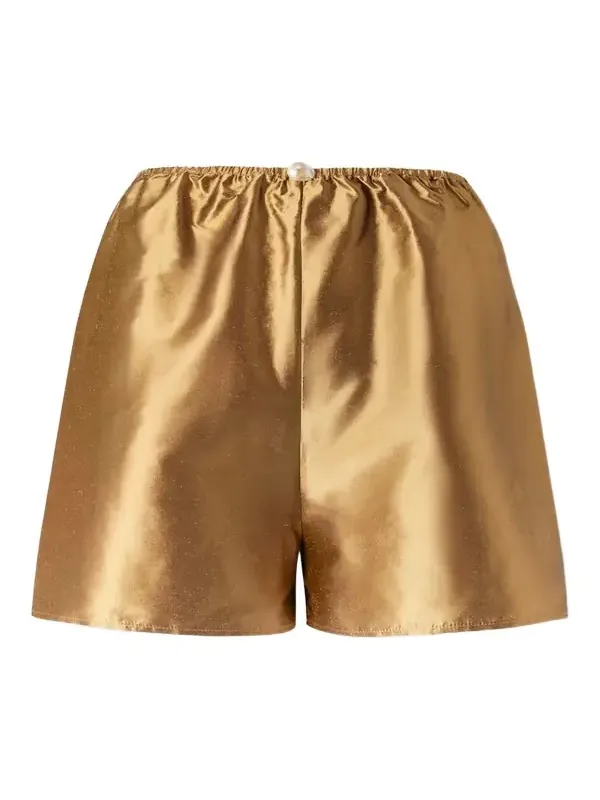 SARA CRISTINA Playa Pearl-embellished Silk-shantung Shorts