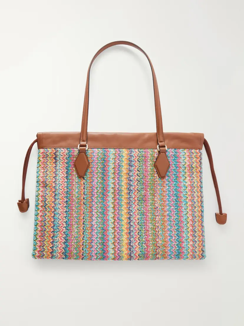 Jimmy Choo Leather-trimmed Striped Raffia Tote Bag | Thumbnail 4 Jimmy Choo Leather-trimmed Striped Raffia Tote Bag | Thumbnail 4