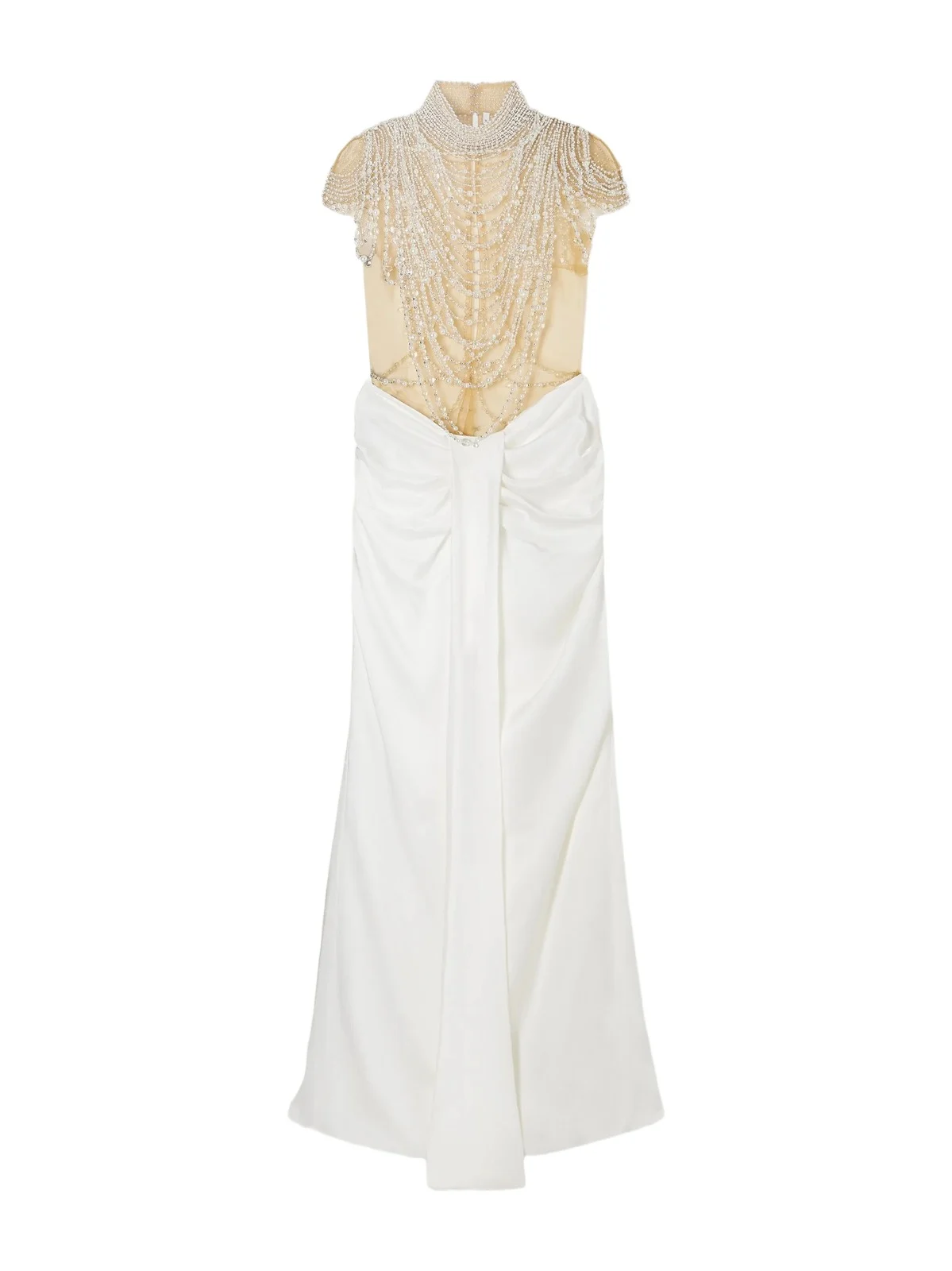 Zsa Zsa Draped Gathered Embellished Mesh And Satin Gown - White Zsa Zsa Draped Gathered Embellished Mesh And Satin Gown - White