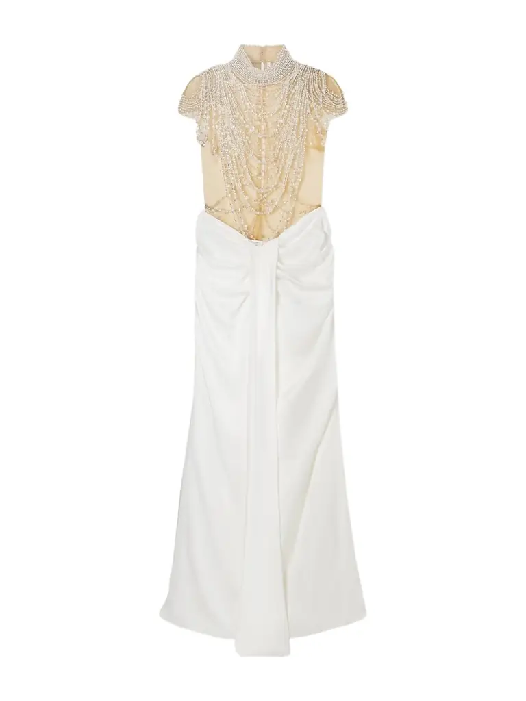Clio Peppiatt Zsa Zsa Draped Gathered Embellished Mesh And Satin Gown | Image 1 Clio Peppiatt Zsa Zsa Draped Gathered Embellished Mesh And Satin Gown | Image 1