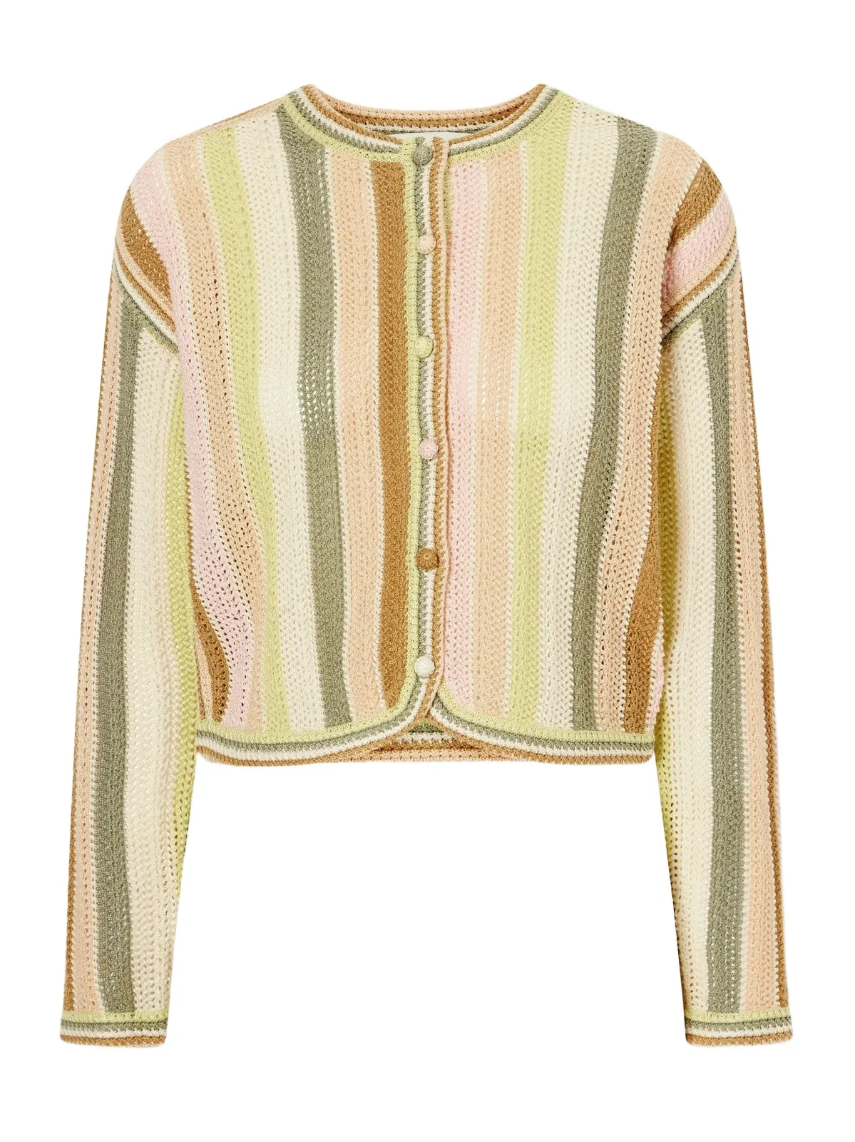 Striped Crochet-knit Cotton Cardigan