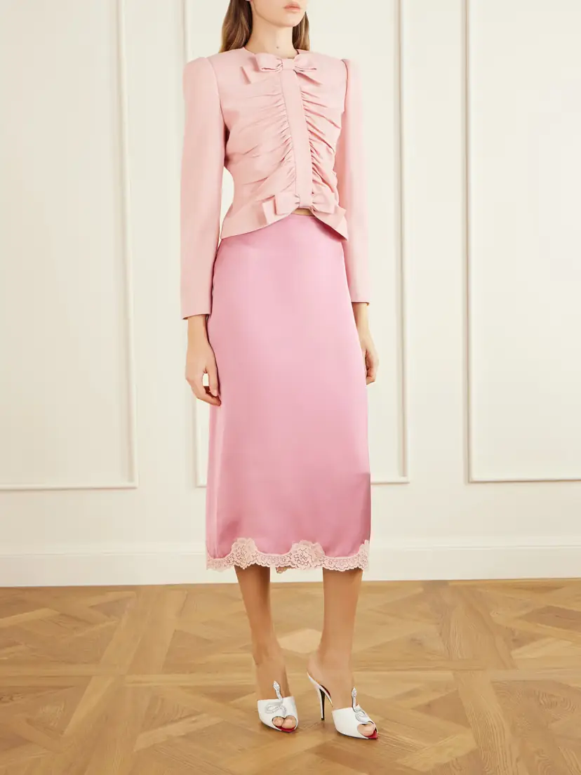 Valentino Garavani Lace-trimmed Cady Midi Skirt | Thumbnail 2