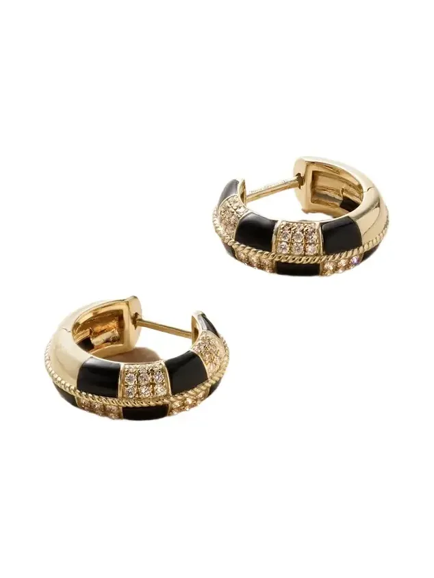 Mini Créoles 9-karat Gold, Onyx And Diamond Hoop Earrings