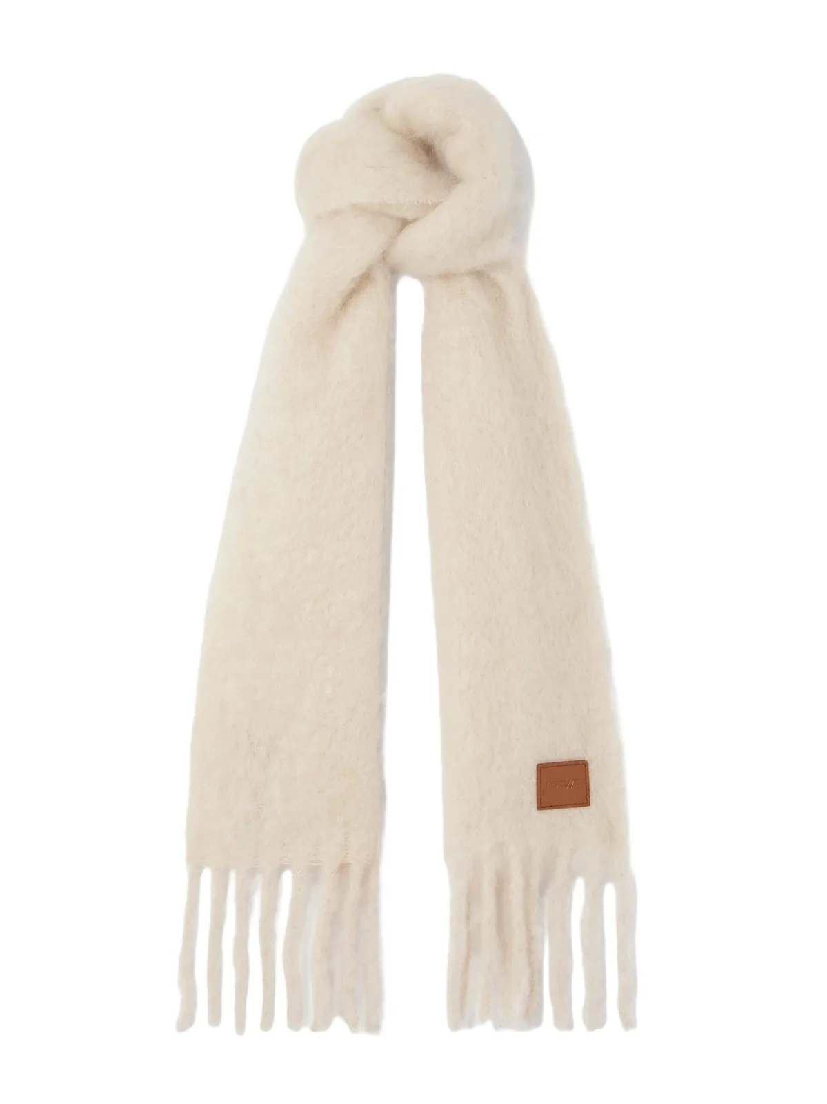 Fringed Appliquéd Leather-trimmed Brushed Mohair-blend Scarf Fringed Appliquéd Leather-trimmed Brushed Mohair-blend Scarf