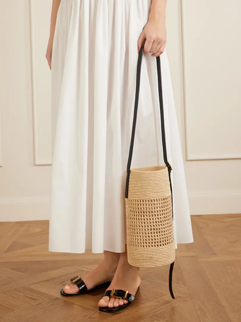 Khaite Billie Small Leather-trimmed Raffia Bucket Bag | Thumbnail 2 Khaite Billie Small Leather-trimmed Raffia Bucket Bag | Thumbnail 2