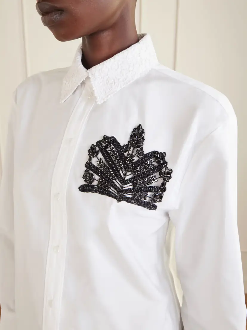 Erdem Embellished Lace-trimmed Organic Cotton-poplin Shirt | Thumbnail 6 Erdem Embellished Lace-trimmed Organic Cotton-poplin Shirt | Thumbnail 6