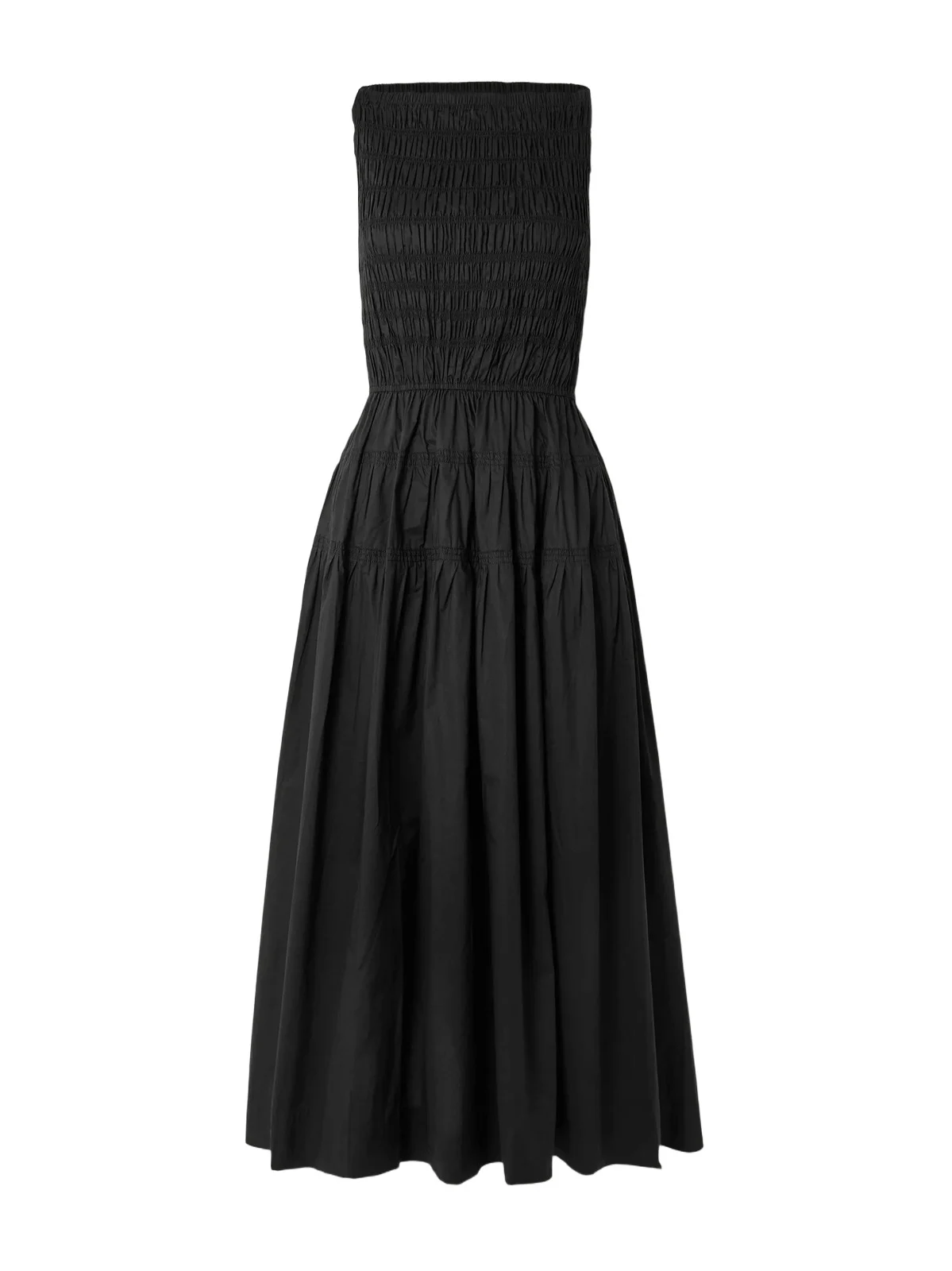 Melie Shirred Paneled Pleated Organic Cotton-poplin Midi Dress