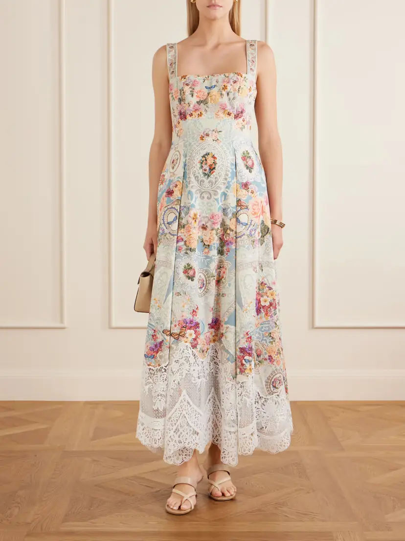 Camilla Printed Lace-trimmed Cotton-blend Midi Dress | Thumbnail 2