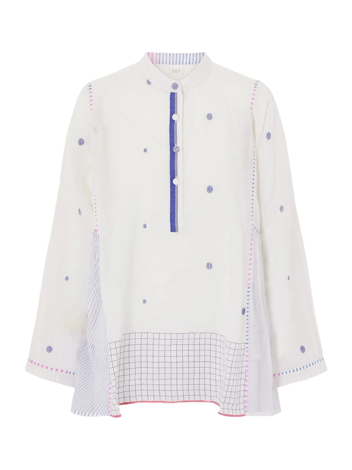 Eka Cosmos Handwoven Cotton-jamdani Blouse Patched With Printed Stripes - Neutrals