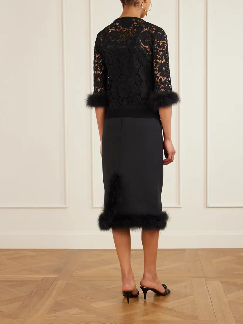 Valentino Garavani Feather-trimmed Cotton Corded Lace Cardigan | Thumbnail 3 Valentino Garavani Feather-trimmed Cotton Corded Lace Cardigan | Thumbnail 3