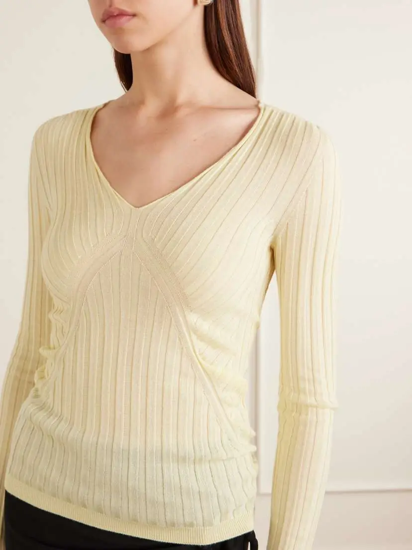 Jil Sander Ribbed Cashmere And Silk-blend Sweater - Pastel | Thumbnail 4 Jil Sander Ribbed Cashmere And Silk-blend Sweater - Pastel | Thumbnail 4