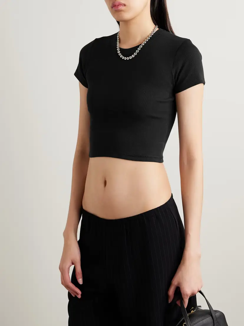 LESET Kelly Cropped Ribbed Stretch-cotton Jersey T-shirt | Thumbnail 3 LESET Kelly Cropped Ribbed Stretch-cotton Jersey T-shirt | Thumbnail 3