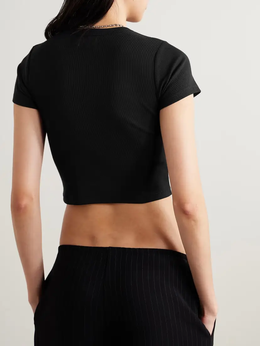 LESET Kelly Cropped Ribbed Stretch-cotton Jersey T-shirt | Thumbnail 4 LESET Kelly Cropped Ribbed Stretch-cotton Jersey T-shirt | Thumbnail 4
