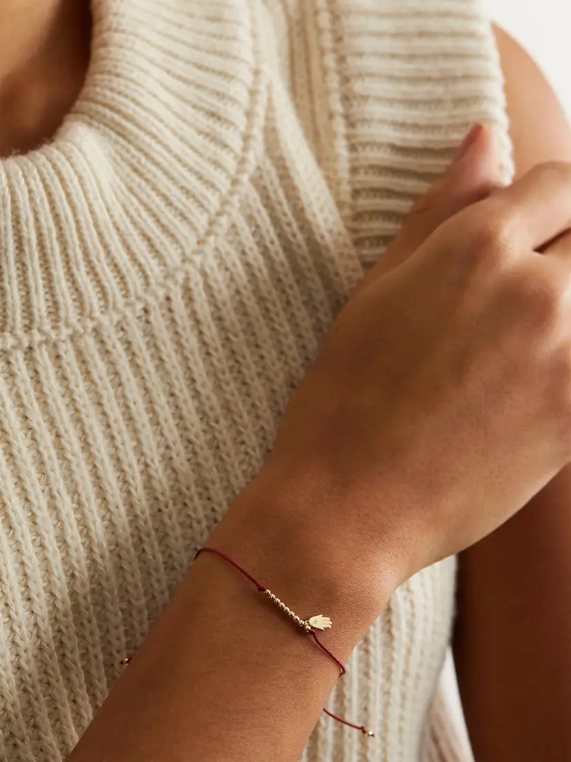Sydney Evan Hamsa 14-karat Gold, Cord And Diamond Bracelet | Thumbnail 2